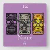 Triple Tiki Skulpturen Thunder_Cove Quadratische Wanduhr (Vorderseite)