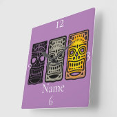 Triple Tiki Skulpturen Thunder_Cove Quadratische Wanduhr (Winkel)