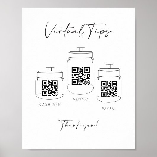 Triple Tipp Jar Scan QR Code Cash App Payment Sign Poster (Vorne)