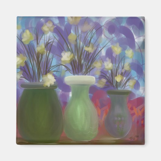Triple Vase Bouquet Originelle Kunst Magnet (Vorne)