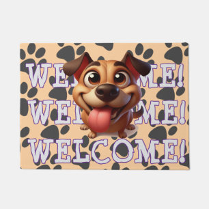Triple Welcome Eager Hund Pawprint Funny Fußmatte