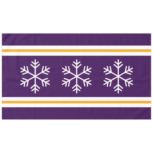 Triple White Nordic Snowflakes Tief Lila Streifen Tischdecke (Vorderseite (Horizontal))