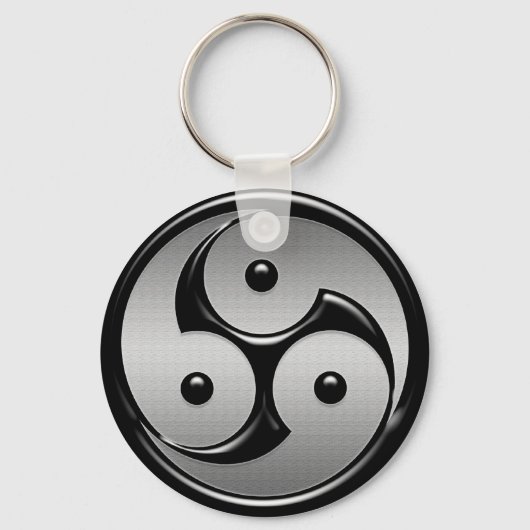 Triple Yin Yang - Metal & Glossy Black Schlüsselanhänger (Vorderseite)