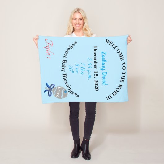 Triplet Baby Boy Personalisiert Fleece Blanket (Beispiel)
