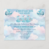 Triplet Baby Boys Blue Shower Invitation Postcard Postkarte (Vorderseite)