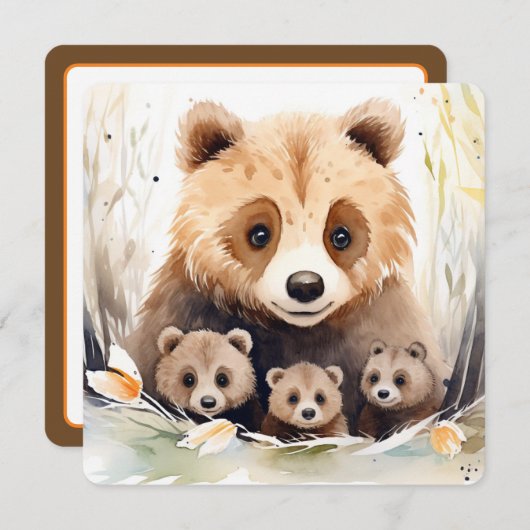 Triplet Baby Dusche Mama Bären und Cubs Einladung (Vorne/Hinten)