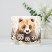 Triplet Baby Dusche Mama Bären und Cubs Einladung (Stehend Vorderseite)