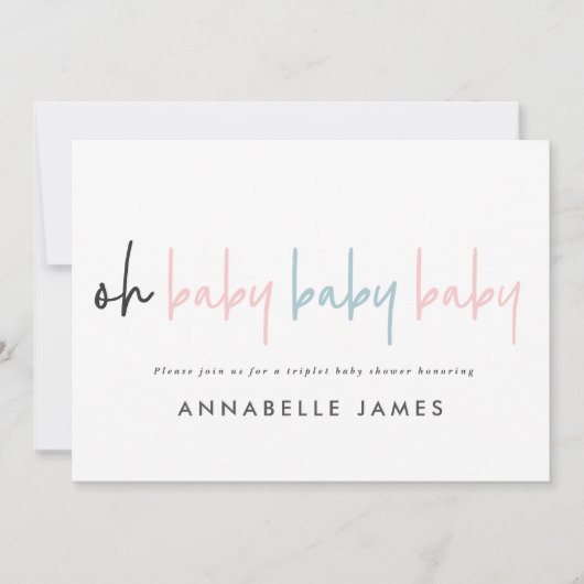 Triplet Babydusche Rosa moderne Typografie Einladung (Vorderseite)