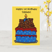 Triplet-Bären am 1. Geburtstag Karte (Gelbe Blume)