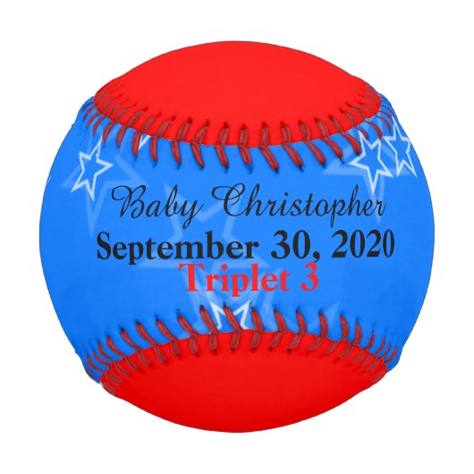 Triplet Boy Birth Stat Red White Blue Baseball (Vorderseite)