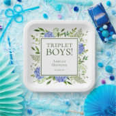 Triplet Boys Blue Hydrangeas Baby Dusche Pappteller (Party)