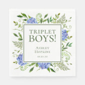 Triplet Boys Blue Hydrangeas Baby Dusche Serviette (Vorderseite)