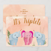 Triplet Elephant Baby Dusche Einladung (Vorne/Hinten)