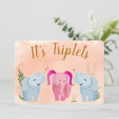 Triplet Elephant Baby Dusche Einladung (Stehend Vorderseite)