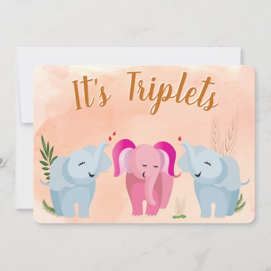 Triplet Elephant Baby Dusche Einladung (Vorderseite)