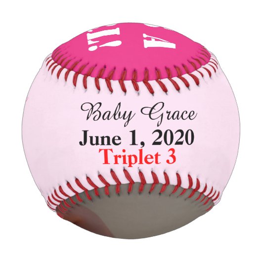 Triplet Girl Birth Stats Pink Einfügen Sie Ihr Fot Baseball (Vorderseite)