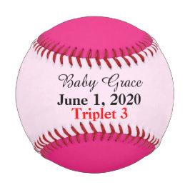 Triplet Girl Pink Birth Stats Baseball