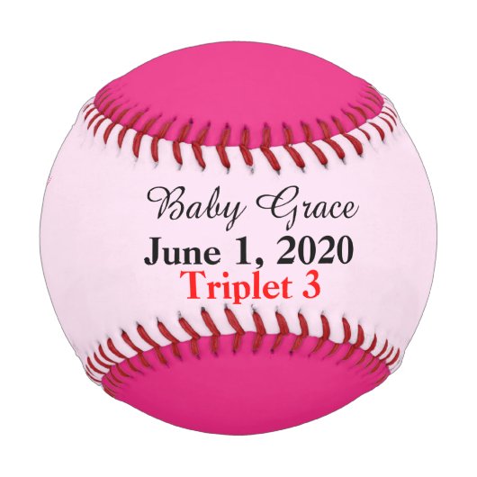 Triplet Girl Pink Birth Stats Baseball (Vorderseite)