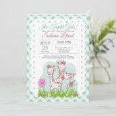 Triplet Girls Adorable Giraffen Kinderdusche Einladung (Stehend Vorderseite)