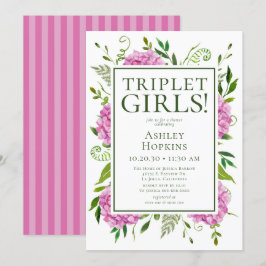 Triplet Girls Pink Hydrangeas Babydusche Einladung
