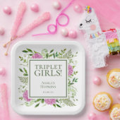 Triplet Girls Pink Hydrangeas Girl Baby Dusche Pappteller (Party)