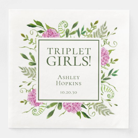 Triplet Girls Pink Hydrangeas Girl Baby Dusche Serviette (Vorderseite)