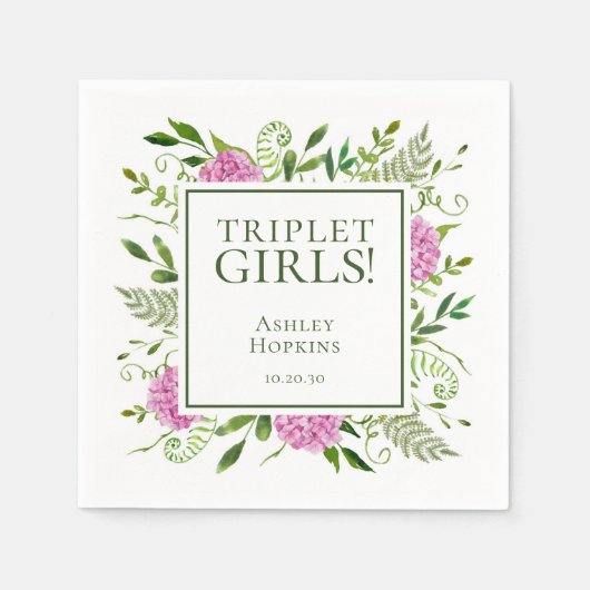Triplet Girls Pink Hydrangeas Girl Baby Dusche Serviette (Vorderseite)