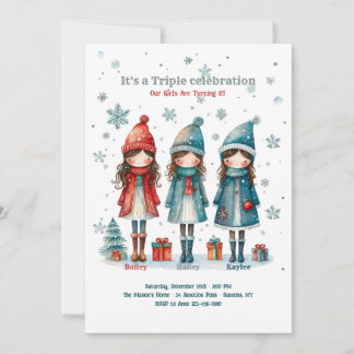 Triplet Girls Weihnachten Geburtstagsparty Einladung