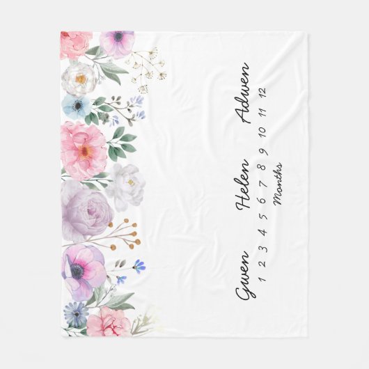 Triplets 50x60 Month Milestone Blume Blanket Fleecedecke (Vorderseite)