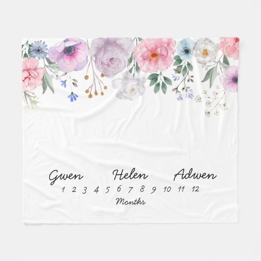 Triplets 50x60 Month Milestone Blume Blanket Fleecedecke (Vorderseite (Horizontal))