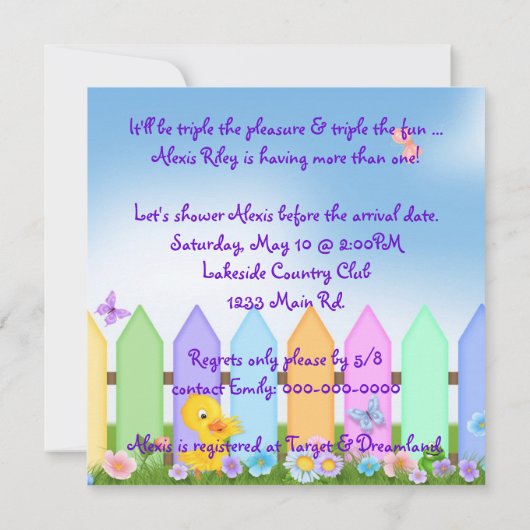 Triplets Baby Boy Dusche Einladung (Rückseite)