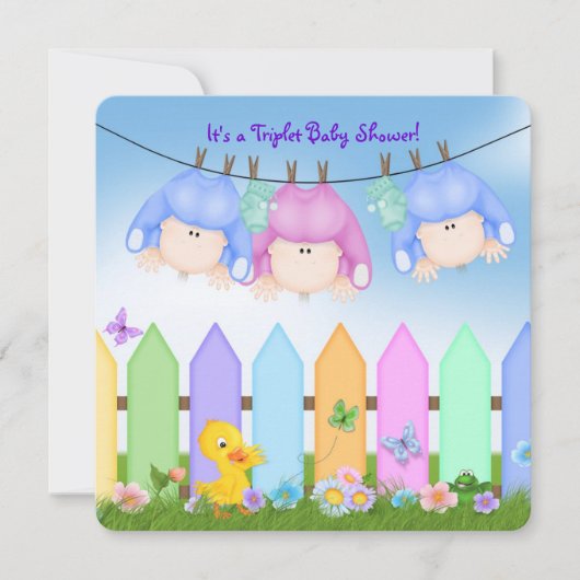 Triplets Baby Dusche Einladung (Vorderseite)