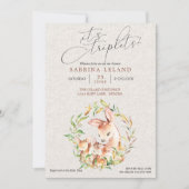 Triplets Baby Dusche Hirsche Fawns in Leafy Kranz Einladung (Vorderseite)