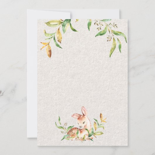 Triplets Baby Dusche Hirsche Fawns in Leafy Kranz Einladung (Rückseite)