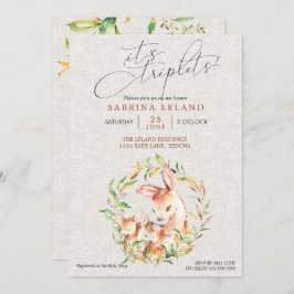 Triplets Baby Dusche Hirsche Fawns in Leafy Kranz Einladung