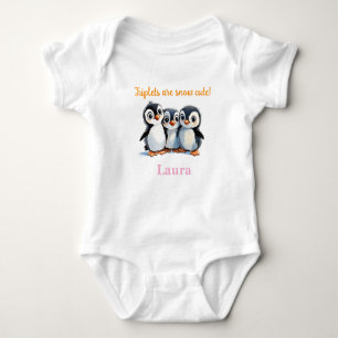 Triplets Baby Duschgeschenk, Pinguine, mit Namen, Baby Strampler