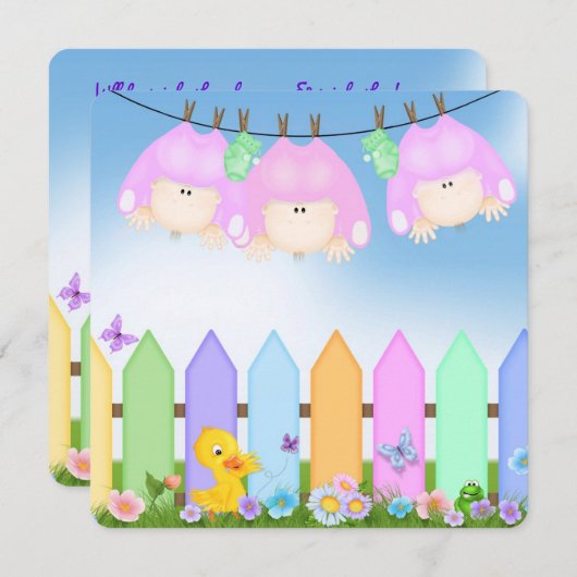 Triplets Baby Girl Dusche Einladung (Vorne/Hinten)
