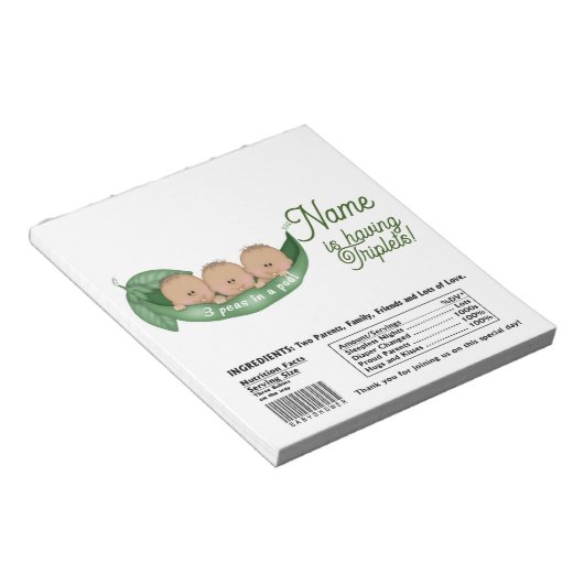 Triplets Baby Showküche Bar Wrapper Gastgeschenk Notizblock (angewinkelt)