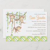 Triplets Babydusche Einladung - Affen (Vorne/Hinten)