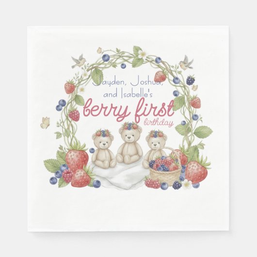 Triplets Berry First Birthday Party Serviette (Vorderseite)
