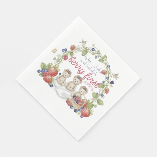 Triplets Berry First Birthday Party Serviette (Ecke)