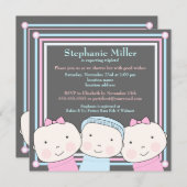 Triplets Girl Boy Pink Blue Baby Einladung (Vorne/Hinten)