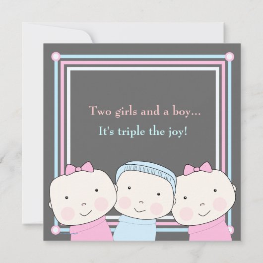 Triplets Girl Boy Pink Blue Baby Einladung (Rückseite)