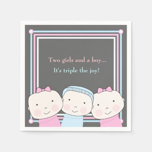 Triplets Girl Boy Pink Blue Baby Joy Napkin Serviette (Vorderseite)