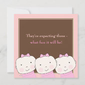 Triplets Girl Pink Brown Babydusche Einladung (Rückseite)