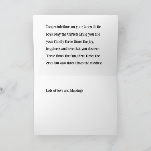 Triplets Glückwunschkarte, 3 Triole Jungs, Dankeskarte (Innenseite)