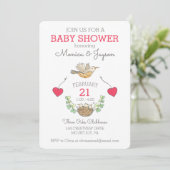 Triplets Mama Bird Flying Baby Dusche Einladung (Stehend Vorderseite)