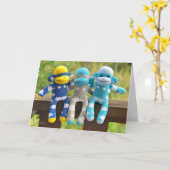 Triplets Sock Monkey Greetingcard Karte (Gelbe Blume)