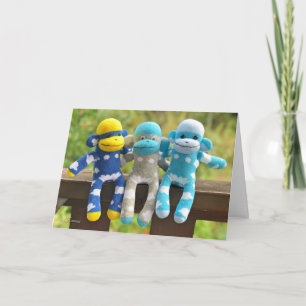 Triplets Sock Monkey Greetingcard Karte