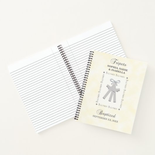 Triplets Taufe auf Gelben 3 Kreuze Personalisiert Notizblock (Innenseite)